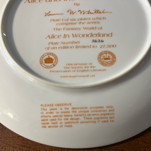 Alice White Rabbit Vintage Collectible Plate Wonderland Cheshire Hatter Painted - Picture 6 of 8